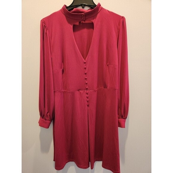 Eloquii Dress Keyhole Cut Out Button Detail Balloon Sleeve Sz 20 Burgandy Nwt - Picture 1 of 10